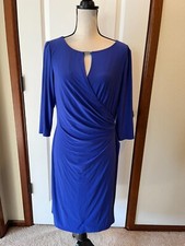 LAUREN RALPH LAUREN Women Size 13 Blue Boat Neck 3/4 Sleeve Sheath Dress