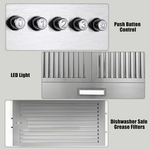 36 inch Kitchen Range Hood Stainless Steel Wall Mounted 3-Speed Adjustable New - Picture 7 of 12