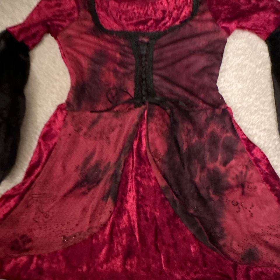 红宝石女孩 L 码女孩服装万圣节天鹅绒红色魔鬼连衣裙 — 第 3/4 张图片