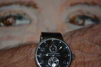 Ulysse Nardin maxi mariner , bleu rubber strap .  she s been round the block .