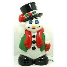 Blow Mold Snowman by General Foam 18" Carrot Nose Black Hat Green Vest Christmas