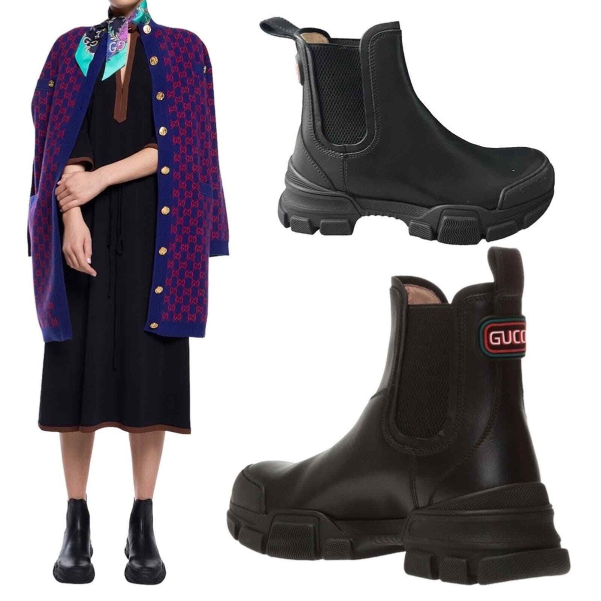 NEW GUCCI Leon Leather Chelsea Boots Black Size US7