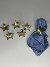 Solid Brass Napkin Rings Stars Hammered SET 6 Americana Rustic Christmas VTG
