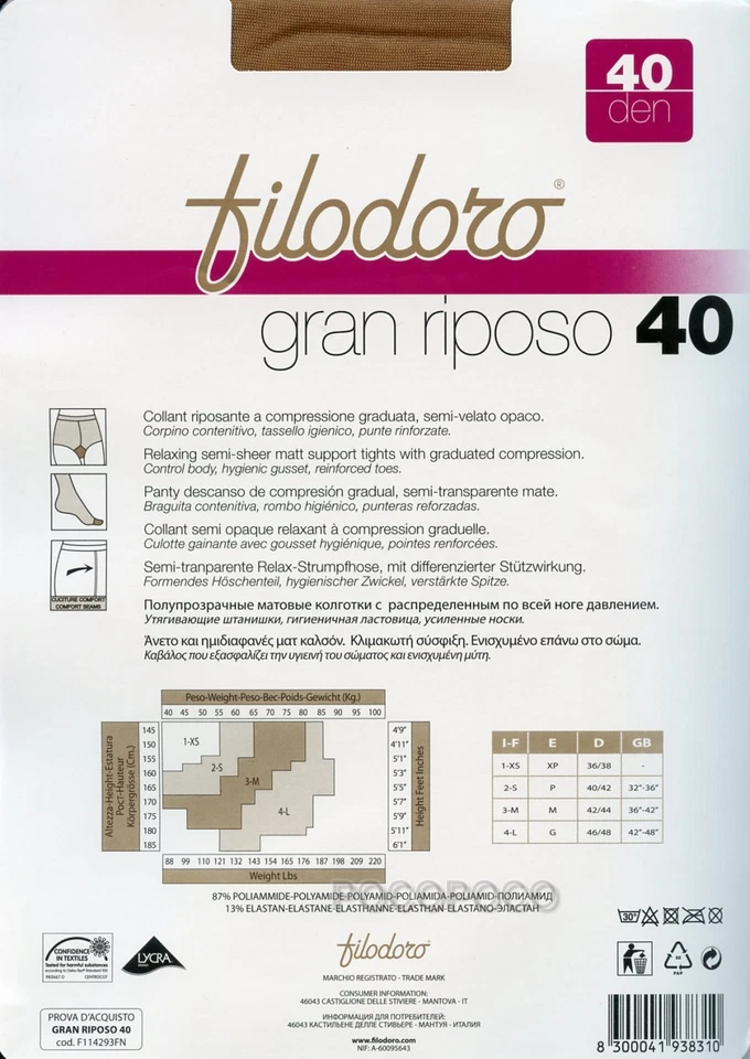 Collants De Maintien Den 40 Denari Femme Opaco Filodoro Gran Riposo Reposant - Photo 3/4