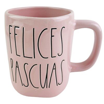 Rae Dunn Easter Mug Cup Felices Pascuas Spanish Pink Gloss Artisan Magenta 20 oz