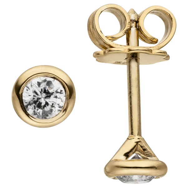 Ohrstecker SolitäR Ohrringe Mit 2 Diamanten Brillanten, Rund 585 Gold Gelbgold-image