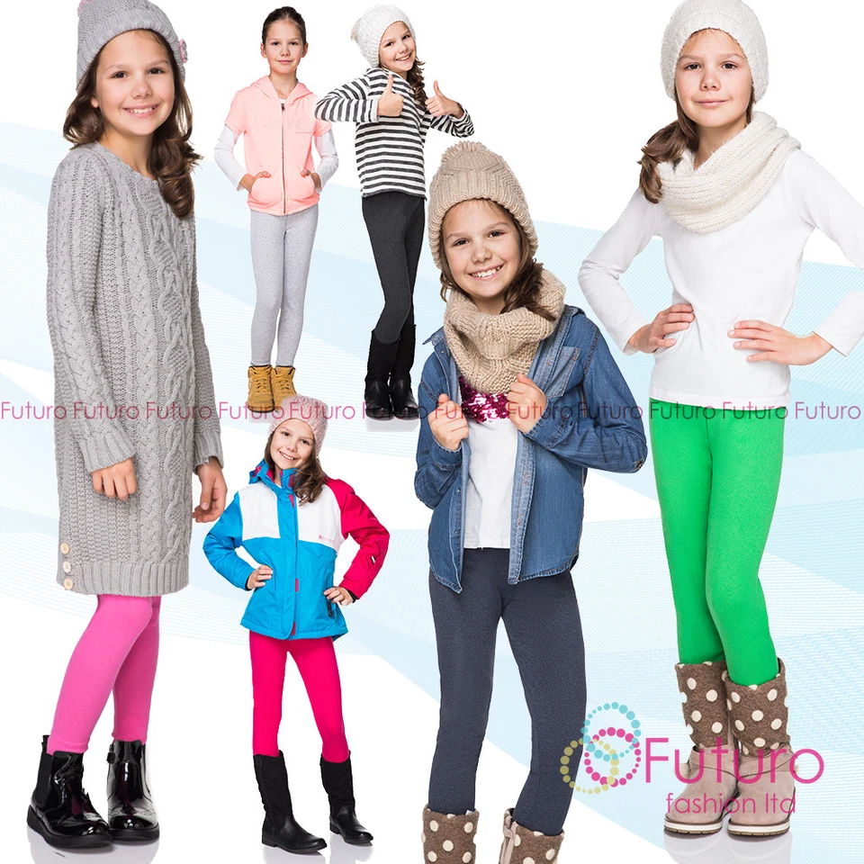 FUTURO FASHION Mädchen volle Länge Baumwolle dicke Leggings Kinder Standard einfache Hose FF1CH