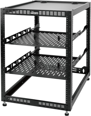 16U Open Frame Network Rack with 2 Shelves for IT & AV Gear, Wall/Floor Mount