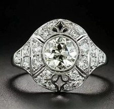 Vintage Bezel 3Ct Lab Created Diamond Art Deco Wedding White Gold Finish Ring