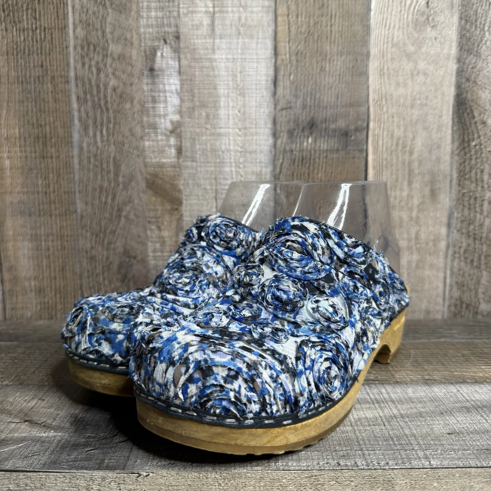 Tamancos femininos Sanita azul floral babado madeira casual conforto tamanho UE 37 - Imagem 2 de 4