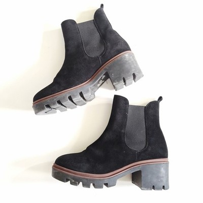Antonio De Faria Black Suede Leather Chunky Lug Sole Platform Chelsea Boots 9