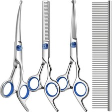 4-in-1 Pet Grooming Scissors Kit Dog Cat Shears Straight Curved Thinning Comb