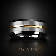 Praem 8mm 6mm Silver Brushed Black Edge Tungsten Wedding Band Ring Men ATOP