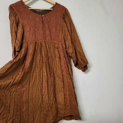 NWT J. Gee Large Brown Long Sleeve Dress ( Cottagecore, bohemian, prairie )