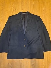 VINTAGE Hickey Freeman Blazer 44R Black Bronze Buttons Wool