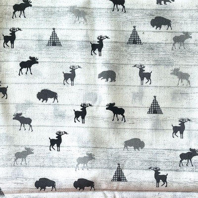 1 yd Animals Stag Bison Bear Moose Tent 100% Cotton Quilt & Craft Fabric 38''x44''