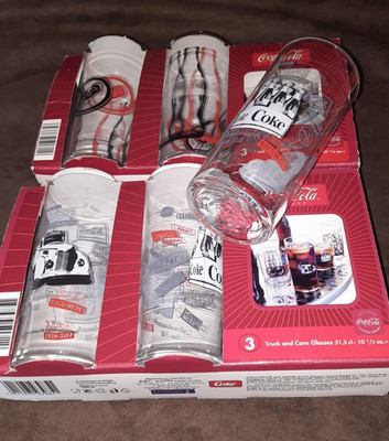 7 x Coca Cola Gläser Truck And Cans Vintage