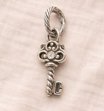 Brighton Magic Key Charm Silver Tone Scroll Crystal Dangle
