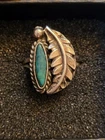 Vintage Sterling Navajo Silver Feather Ring Marquise Turquoise Size 6