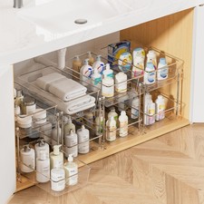 Vtopmart 4 Pack Bathroom Under Sink Organizers Organizer, 2 Tier Clear Pull-Out