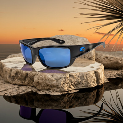 Costa Del Mar Schoolie Sunglasses Tiger Shark frame Blue Mirror 580P plastic NEW