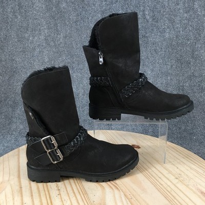 Blowfish Malibu Keswick Boots Womens 8.5 Faux Fur Lined Mid Calf Moto Boot Black