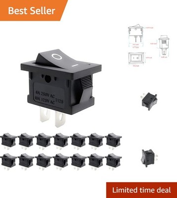 15 Pcs AC 6A/250V 10A/125V 2 Solder Lug SPST On/Off Mini Boat Rocker Switch C...