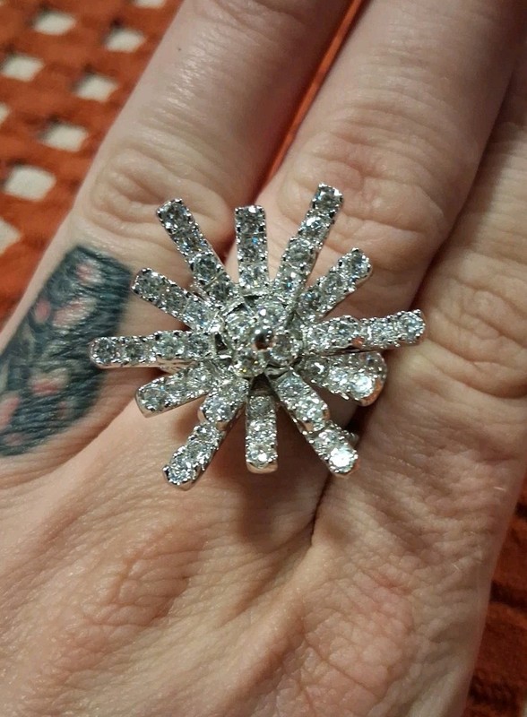 Vintage 925 Silver Cubic Zirconia Statement Ring Size 10