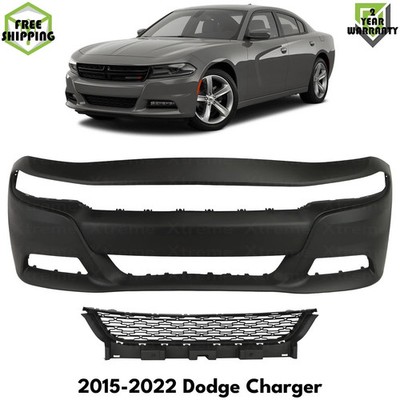 Front Bumper Cover Paintable & Bumper Grille Kit For 2015-2022 Dodge Charger
