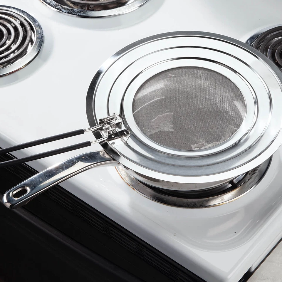 Cubierta para salpicaduras de acero inoxidable de 12" con mango plegable Foto 2 de 4