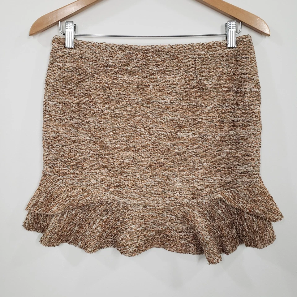 Minifalda con dobladillo con volantes de tweed talla 10 marrón coqueta neutra Preppy Academia de ASOS Foto 2 de 4