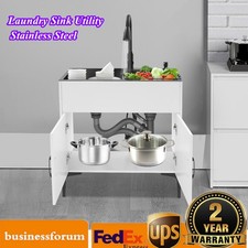 Pull-Out Sprayer Faucet Utility Sink Stainless Steel Laundry Sink with Cabinet