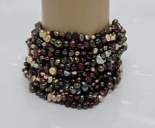 Genuine Real Pearl Multi 19 Strand Bracelet Multicolor Magnetic Statement 7.5"