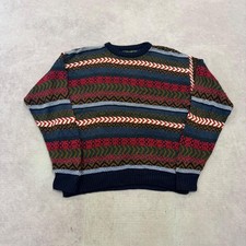 Vintage Knitted Jumper abstract patterned grandad chunky knit sweater Men's L
