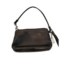 Vintage COACH Black Leather Wristlet w/White Stitching Tassel Metal HangTag
