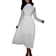 NWT Pretty Little Thing White Lace Pleated Midi Dress Bridal