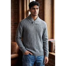 Ben Sherman Gray Cable Knit 100 Lambswool Sweater Cowl Neck - Men's Large