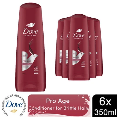 Acondicionador Nutritivo Dove Pro-Age para Cabello Quebradizo y Dañado 350 ml, Paquete de 6