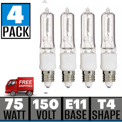 4pk 75 Watt T4 Clear 1250L Mini Candelabra Base 120 Volt 75JD/E11 Bulb