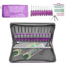 12Pcs Resin Handle Stainless Steel Crochet Hook with Case And Large Eye Needle