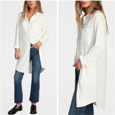 NWT Dylan Two Pocket Shirt Dress Button Down Long Sleeve Soft Fleece in White S