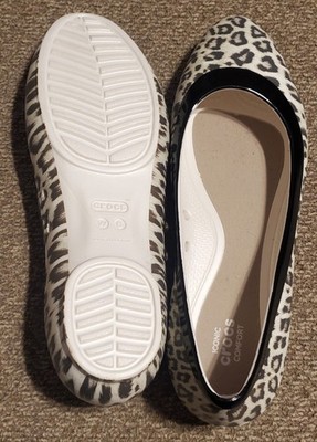Crocs Lina Graphic Ballet Flats Snow Leopard Print 203793 Women's Size 6 NWOT