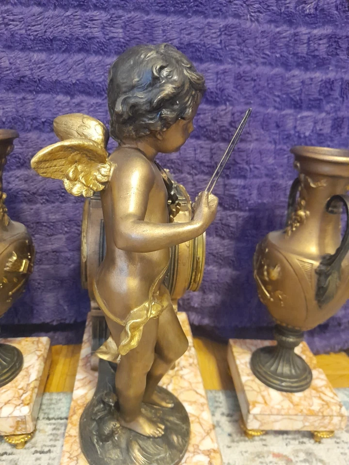 Ancienne pendule, Garniture Cheminée, Auguste Moreau 1900 Amour Violoniste - Photo 4/4