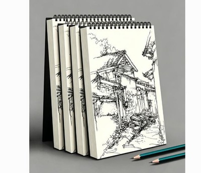 4PCS  A5 Spiral Sketchbook,30 Sheets Thick Acid Free Drawing Paper