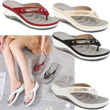 Ladies Arch Support Casual Sandals Soft Flip Flops Low Wedge Womens Shoes Size