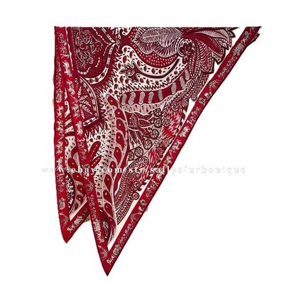 Sallys 70% Cashmere 30% Silk Scarf Garden Print Large 2 Face Triangle Shawl Red