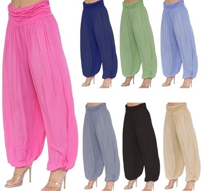 Damen Harem Lagenlook Hippie Harem AliBaba Baggy Locker Uni Yogahose Hose
