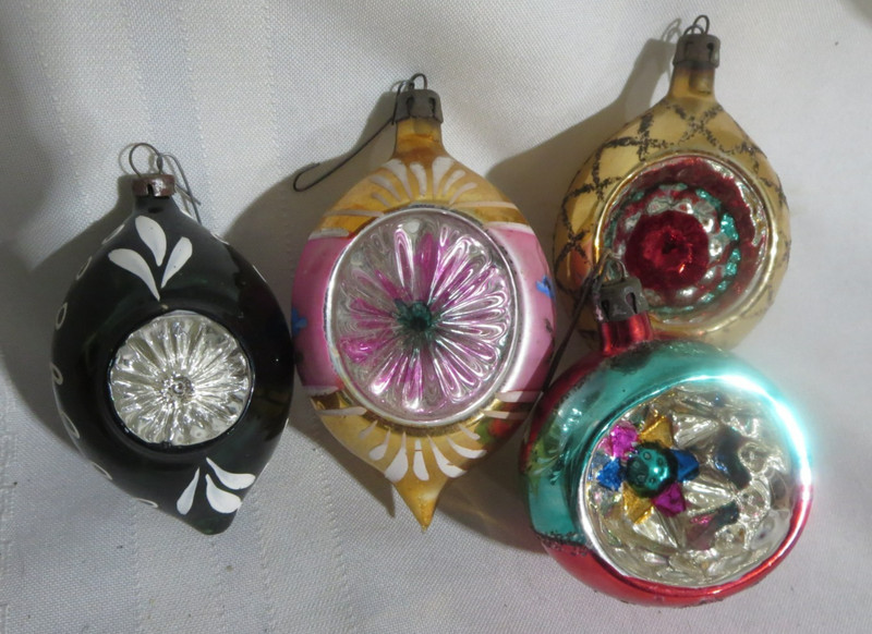 Lot of 4 Vintage Indent Christmas Tree Ornaments