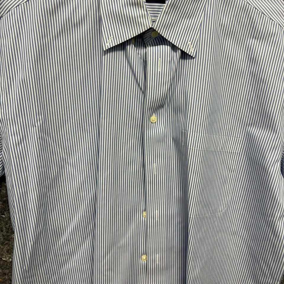Camisa Joseph Feiss Abotonada Hombre 17 32/33 Azul Rayas Sin Hierro Manga Larga Foto 3 de 4