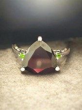 Genuine Smoky Quartz ChromeDiopside Sterling Silver Ring 8